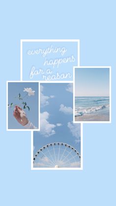 a collage of photos with the words everything happens for a reason written in white