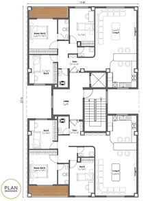 the floor plan for an apartment with three bedroom and two bathrooms, one living room