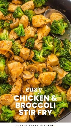 a pan filled with chicken and broccoli covered in sauce