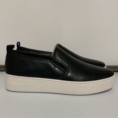 Michael Kors Women’s ‘Teddi’ Slip-On Platform Sneakers -Size 10m -Black -Slip-Ons -Nappa Polyurethane Perforated Leather -Leather Upper -Rubber Outsole -Nwt/Nib -New In Box Synthetic Low-top Slip-ons With Leather Sole, Leather Slip-on Sneakers With Perforations And Round Toe, Slip-on Sneakers With Leather Sole And Flat Heel, Leather Slip-on Sneakers With Perforations, Leather Sneakers With Perforations, Sneakers With Cushioned Footbed, Medium Width, Round Toe, Low-top Slip-ons With Perforated Toe Box, Leather Sneakers With Perforations And Closed Toe, Slip-on Sneakers With Branded Insole And Round Toe