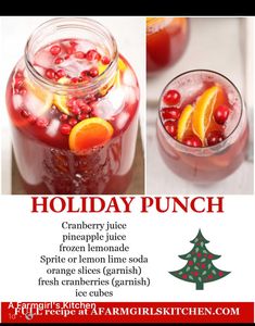 a holiday punch recipe with cranberry juice, pineapple juice and frozen lemonade