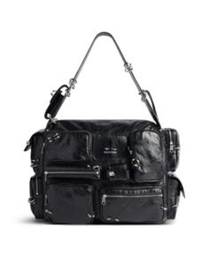 Balenciaga Superbusy Large Sling Bag with Piercings Edgy Streetwear Bag With Adjustable Strap, Balenciaga Hip Bag, Balenciaga Giant City Bag, Balenciaga Black Bag, Balenciaga Bag Strap, Balenciaga Logo, Balenciaga Mens, Flap Pocket, Sling Bag