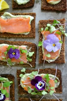 several slices of bread with flowers on them