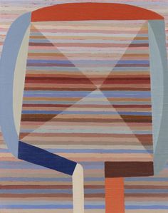 an abstract painting with lines and shapes in orange, brown, blue, pink, and white