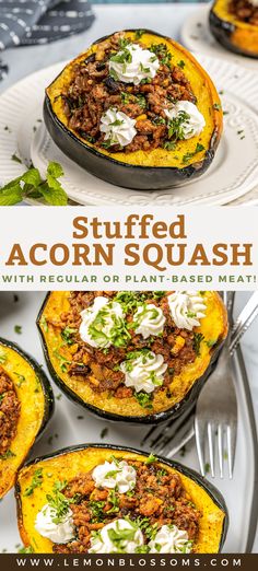 stuffed acorn squash with regular or plant based meat