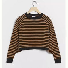 Anthropologie Current Air Aleta Cozy Striped Cropped Pullover Crewneck Sweater S New With Tags Eye-Catching Stripes And A Cropped Hem Make This Pullover A Staple For Breezy Days And Evenings. Size: Small Cropped Hem Pullover Styling 60% Cotton, 40% Acrylic Dry Clean Dimensions From Website: 18"L Smoke-Free, Pet-Free Current Air Aleta Sweater Striped Cropped Brown Crew Neck Cropped Winter Sweater, Brown Winter Cropped Crew Neck Sweater, Brown Crew Neck Cropped Sweater For Winter, Chic Brown Cropped Long Sleeve Sweater, Brown Top With Ribbed Cuffs For Fall, Brown Tops With Ribbed Cuffs For Fall, Brown Cropped Crew Neck Sweater For Fall, Chic Brown Cropped Sweater For Winter, Trendy Brown Cropped Sweater For Fall