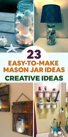 mason jar crafts with candles and seas in them are the perfect way to decorate your home