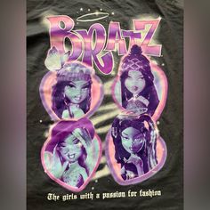 New With Tag (Wrinkled, Sorry, Never Been Washed) Size Xxl Bratz Girls Are In The Back Of The Shirt And The Heart Is In The Front Bratz Girls, Purple T Shirts, Shirt Color, Passion For Fashion, Pink Purple, Dark Grey, Colorful Shirts, Womens Tops, Tops & Tees