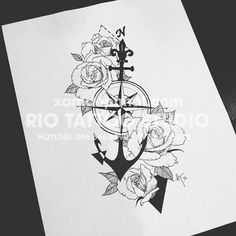 an anchor and roses tattoo design on paper