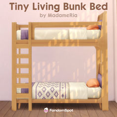 the tiny bunk bed is made from wood