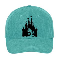 Disney hat/ Mickey Mouse Cinderella’s castle hat/ Disney baseball hat/ Disney vacation Mickey silhouette adjustable cap featuring Mickey’s silhouette in Cinderella’s Castle printed in black.This classic cotton twill cap is unstructured and adjustable, offering versatility and lightweight comfort.• cotton • 6 panel, unstructured• 6 sewn eyelets• 6 rows of stitching on bill• Pre-curved bill• Self fabric closure with antique brass buckle and grommet tuck-in Jockey Hat, Disney Hat, Hats Ideas, Mickey Silhouette, Disney Hats, Duck Duck Goose, Duck Duck, Cricut Projects Vinyl, Brass Buckle