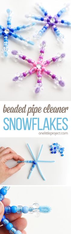 the snowflakes are made with beads and pipe cleaner to make them look like they have