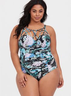 Tropical Slim Fix Push-Up One-Piece Swimsuit, MULTI Plus Size Beach Photoshoot, Stylish Inspiration, Swimming Outfits, Plus Size Beach, Backless Swimsuit, Vintage Bathing Suits, Swimsuit Dress, Plus Size Swimsuits, Beach Photoshoot