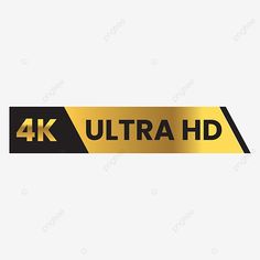 the 4k ultra hd sticker is gold and black with an arrow on it