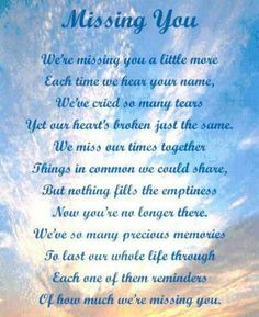 a poem written in blue and white with the words missing you, daughter on it