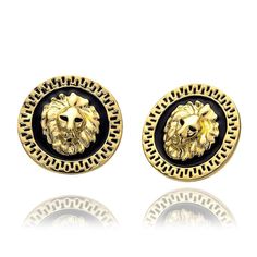 PRICES MAY VARY. Item Details: Material: Yellow Gold Plated, Rose Gold Plated, Platinum Plated. Size: 2.50 X 2.50 CMS (1.00 X 1.00 Inches). Clasp: Push Back. Other: Antiallergic. Lion Earrings, Black Stud Earrings, Gold Lion, Punk Vintage, Tiny Earrings, Round Stud Earrings, Earrings Women, Black Earrings, Gold Plated Earrings