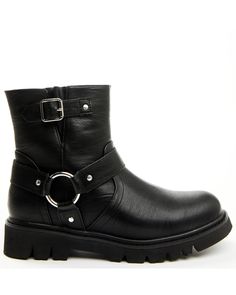 Patches Fashion, Rounded Toe Boots, Leather Upper, Buckle, Exterior, Boots, Leather