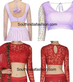 blouse_designs_with_net_sleeves Red Net Blouse Designs Latest, Netted Boat Neck Blouse Designs, Red Net Blouse Designs, Net Blouse Designs Latest Boat Neck, Net Blouse Back Neck Designs, Kashmiri Wedding