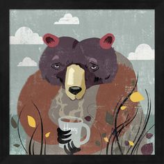 a bear holding a cup in its paws