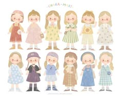 a group of children in dresses and hats standing next to each other, with the words char