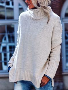 Casual Solid Cable Knit Turtleneck, Casual Solid Color Cable Knit Turtleneck, Winter Cream Knit Top, Cream Stretch Knitted Sweater, Casual Cable Knit Turtleneck For Cold Weather, Cream Knitted Stretch Sweater, Soft Knit Turtleneck For Layering, Cozy Knit High-neck Outerwear, Spring Long Sleeve Chunky Knit Turtleneck