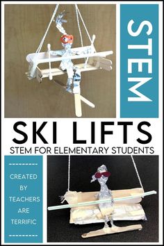 STEM Challenge- design a ski lift chair and skier. The chair must have a safety harness! Check out the snowboard in the lower photo! Ski Lift Chair, Winter Stem Activities, Steam Challenges, Ski Outfits, Steam Projects, Go Skiing