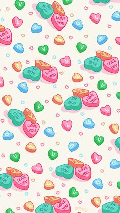 colorful candy hearts on a white background