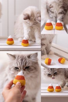 candy corn cat toy Cat Nip Toys Diy Crochet, Catnip Crochet Toy, Cat Crochet Toys, Cat Toy Crochet Pattern, Crochet Pet Toys, Crochet Catnip Toy, Crochet Cat Toys Free Pattern, Cat Toys Crochet