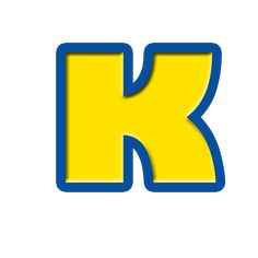 the letter k is shown in blue and yellow