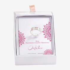 Ring Style: BandsFeatures: Adjustable, In A Gift Box, Nickel Free, PersonalizedStone: Cubic ZirconiaStone Cut: OvalStone Millimeter Measurement: 4 Mm Length, 6 Mm WidthMetal Color: Silver ToneMetal: Pure Silver Over BrassBand Width: 2mmCare: Polishing ClothStone Type: 1 Cubic Zirconia, 4 CrystalBirthstone: October BirthstoneCountry of Origin: Imported Brass Band, Ring Style, Type 4, Pure Silver, Type 1, Phone Ring, Fashion Rings, Band Rings, Birthstone