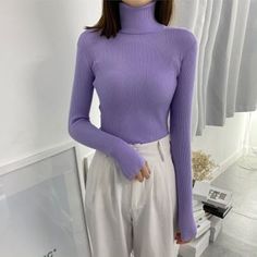 Tops Korean, Winter Knit Sweater, Ladies Turtleneck Sweaters, Female Clothing, Women Sweaters, Estilo Chic, Sweater Collection, Sweater Jumper, Womens Turtleneck