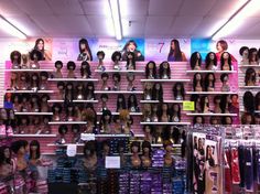 Hair Store Aesthetic, Beauty Supply Store Aesthetic, Wig Organization, Wig Bar, Beauty Supply Store Wigs, Food Timetable, Beauty Supply Wigs, World Hair