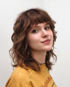 Shoulder Length With Bangs, Wigs Shoulder Length, Brown Curly Wig, Medium Shaggy Hairstyles, Medium Shag, Modern Shag Haircut, Medium Shag Haircuts, Shaggy Bob, Shag Haircuts