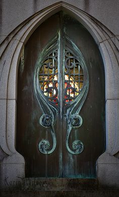 an ornately designed door is shown in this image with the light coming through it