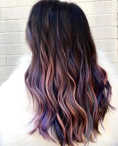 Inverted Hair Color, Subtle Hair Color Fun For Brunettes, Subtle Hair Color, Indian Hair Cuts, Heartless Curls, Purple Hair Highlights, Light Purple Hair, Highlights Ideas, Peekaboo Hair