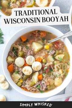 two bowls of vegetable soup with text overlay reading traditional wisconsin boyah