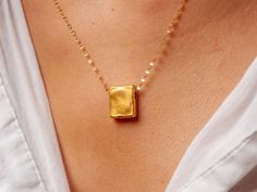 Everyday Gold Necklace, Wide Wedding Rings, Square Pendant Necklace, Minimalist Necklace Gold, Beautiful Wedding Bands, Human Touch, Nickel Free Jewelry, Small Necklace, Gold Engraving