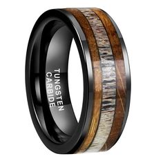 men's black ceramic ring with antelope wood inlays