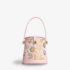 Song Brocade Fragrant Cloud Silk Bucket Bag - SinoCultural Traditional Chinese Aesthetic, Yang Guifei, Li Bai, Intangible Cultural Heritage, Chinese Aesthetic, Tang Dynasty, Embroidered Leather, Silk Brocade, Gray Leather