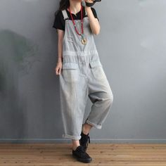 Comfortable, One of Kind. Overalls online shop,|Street|Denim|Striped|Full Length|Button|Pullover|Loose|Female|Light Blue|One Size|Spring/Fall|Hand Wash Casual Relaxed Fit Overalls With Buttons, Striped Cotton Overalls For Spring, Spring Striped Cotton Overalls, Casual Striped Overalls With Pockets, Loose Overalls, Cotton Overalls, Denim Patterns, Casual Stripes, Loose Pants