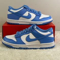 New Nike Dunk Low Unc Size 4.5y = Women’s 6 Color White, University Blue Leather And Synthetic Upper, Rubber Outsole Shoe Comes In 4.5y Equivalent To A Women’s 6 Brand New, Never Worn, With Box No Lid 100% Authentic Casual Light Blue Low-top Custom Sneakers, Nike Custom Casual Sneakers In Light Blue, Nike Light Blue Round Toe Skate Shoes, Nike Light Blue Skate Shoes With Round Toe, Nike Casual Custom Sneakers In Light Blue, Light Blue Nike Skate Shoes With Round Toe, Nike Light Blue Casual Custom Sneakers, Light Blue Casual Skate Shoes With Boost Midsole, Casual Light Blue Custom Sneakers With Round Toe