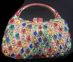 New Gold Multi Color Crystal Petal Crystal Design Evening Handbag Colors Available: Silver With Iridescent Crystal Ruby Red Pink Rose Gold With Pastel Multi Color Crystal Gold With Rain Bow Crystal Gold With Amber Crystal Multicolor Formal Bag With Top Handle, Multicolor Top Handle Bag For Formal Occasions, Formal Multicolor Top Handle Bag, Luxury Multicolor Handheld Shoulder Bag, Multicolor Handheld Evening Bag For Gift, Multicolor Handheld Evening Bag As Gift, Elegant Multicolor Top Handle Shoulder Bag, Multicolor Rectangular Party Bag, Multicolor Satchel For Formal Occasions