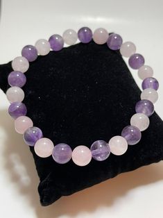 Beautiful Rose Quartz and Amethyst bracelet 8 mm beads. Gentle healing energy. Beaded Bracelet Diy, Rose Quartz Bracelet Beads, Winter Arc, Thread Bracelets, Rose Quartz Bracelet, Beaded Jewelry Designs, Clay Bead, Rose Quartz Beads, Bracelet Diy