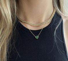 14k over sterling 2 necklace set 16-18 inch Elegant Green Necklace With Paperclip Chain, Green Dainty Jewelry For Valentine's Day, Green Cable Chain Necklace For Gift, Green Jewelry With Delicate Chain For Layering, Green Chain Necklace With Adjustable Chain, Green Delicate Chain Necklace Gift, Delicate Green Chain Necklace Perfect As A Gift, Everyday Green Jewelry With Clavicle Chain, Trendy Green Heart-shaped Jewelry