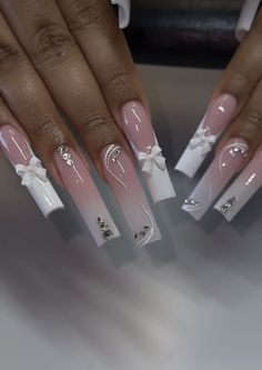 ₊˚ෆ Follow me for more 𐙚 visit my boards ₊˚ෆ Milky White Bling Nails, 18th Bday Nails, Graduation Nails Acrylic, Graduation Nails, My Boards, Drip Nails, Colored Acrylic Nails, Girly Acrylic Nails, Long Acrylic Nails Coffin