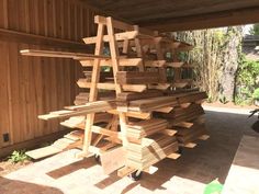 a pile of wood sitting on top of a patio