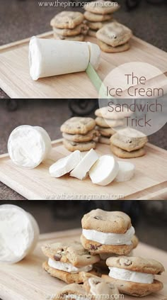 the ice cream sandwich trick is made with cookies and marshmallows