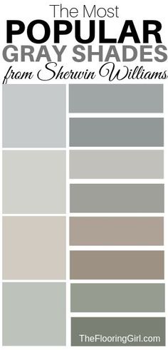 the most popular gray shades from sheryln williams to brown and white, with text overlay