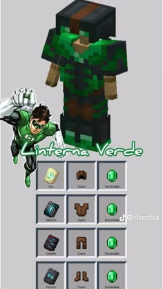 the green lantern character in minecraft, which is made from different materials and colors