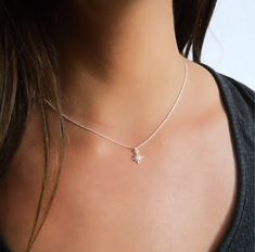 "Beautiful dainty necklace with a tiny Zirconia north star Charm. Dainty Minimalist necklace for women. ◾ Length - 15\" + 2\" Extender chain ◾ Material - Sterling silver chain 10mm Cubic Zirconia north star pendant - 2-micron silver plated �◾ Safe to use in regular water ◾ Handmade and finely detailed necklace, made with high-quality material ◾ For Care Instructions, Shipping, and Returns Info click here: https://www.etsy.com/il-en/shop/annikabella#more-section" North Star Pendant, North Star Necklace, Star Necklace Silver, Silver Necklace Set, Detailed Necklace, Gold Armband, Star Pendant Necklace, Celestial Jewelry, Chic Jewelry